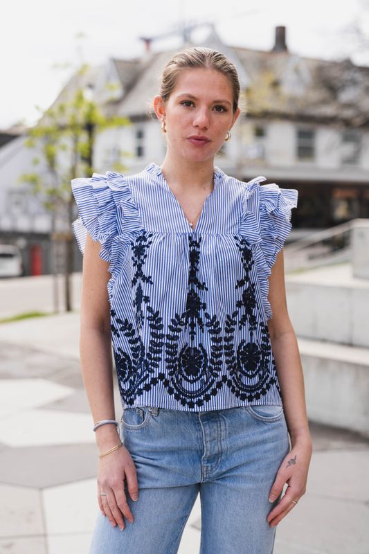 Jayla Stripe Embroidery Top Blue 