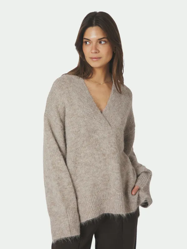 Melli Fluffy Knit Blouse Beige Melange 