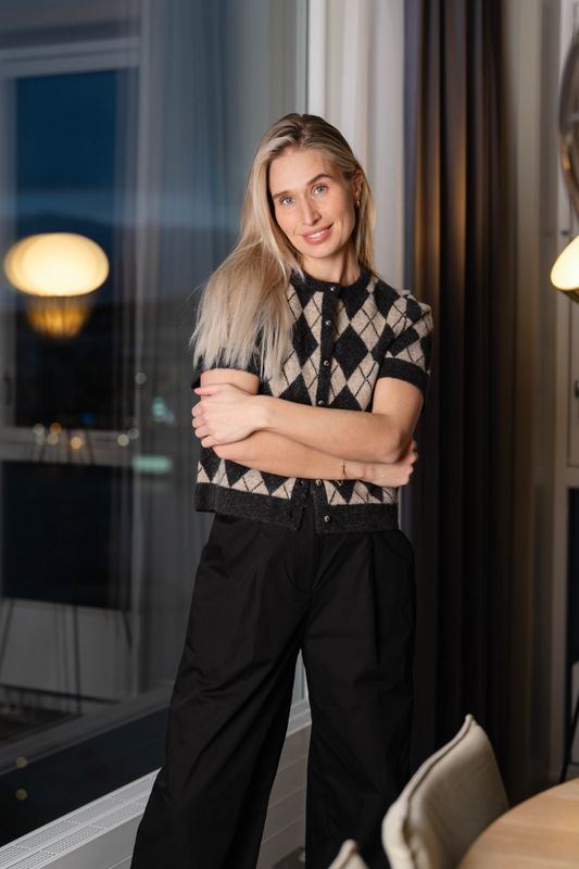 Allestar Check Knit Cardigan Beige 