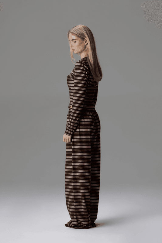 Palmer Soft Stripe Wide Leg Pants Brown/Creme 
