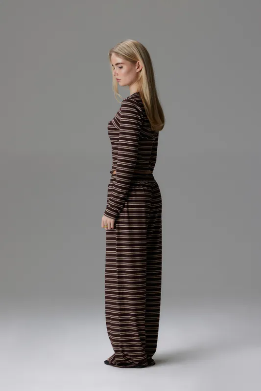 Palmer Soft Stripe Wide Leg Pants Brown/Creme 