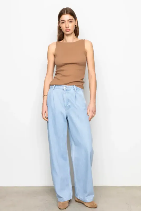 Peggy Rib Boatneck Top Camel 