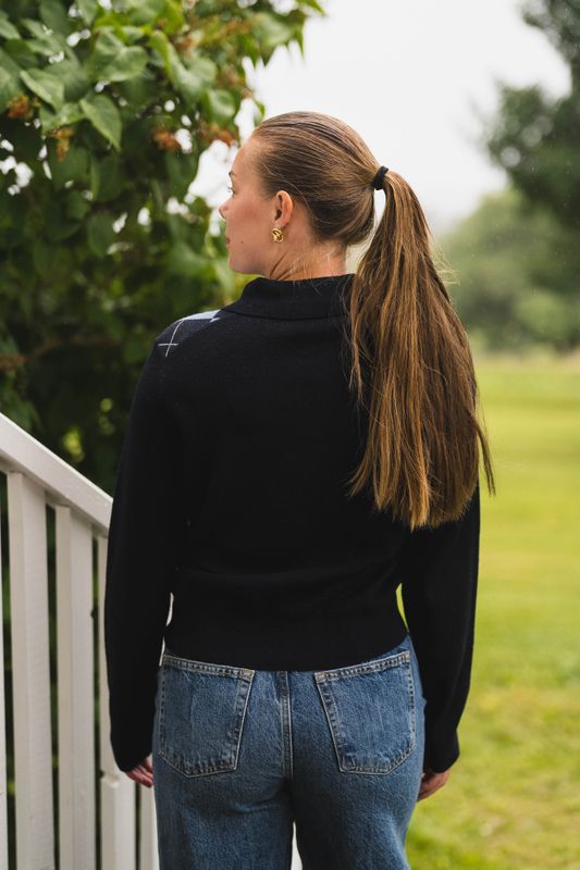 Julina Check Knit Blouse Navy 