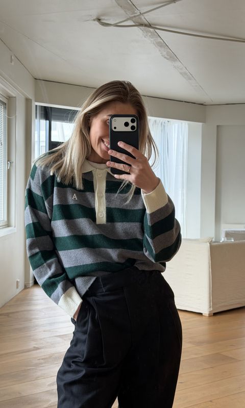 Leigh Stripe Dark Grey/Ivy Green 