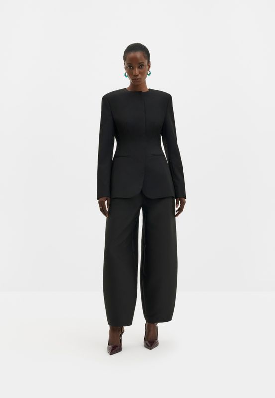Carol Collarless Wool-Silk Evening Blazer Black 