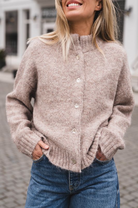 Taura Fluffy Knit Cardigan Beige Melange 