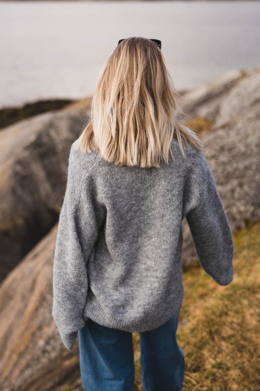 Melli Fluffy Knit Blouse Grey Melange 