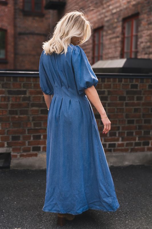 Denim Pleat Dress Denim Blue 