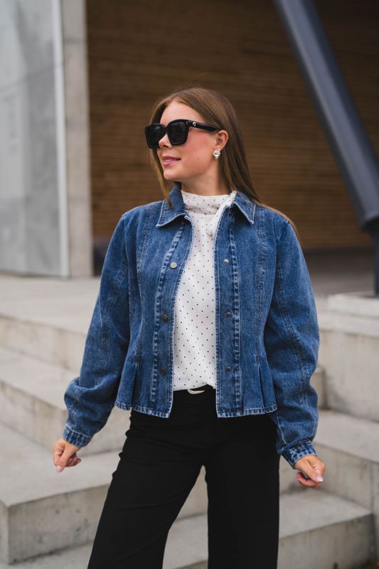 Rivora Denim Peplum Jacket Blue 