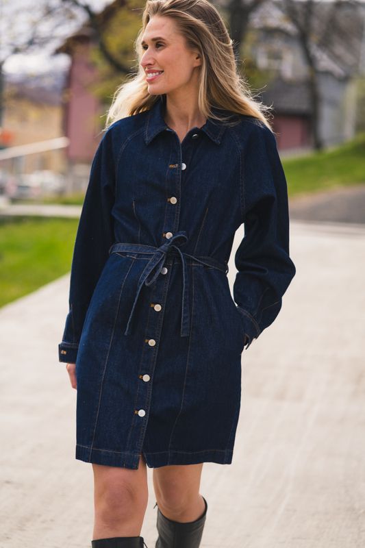 Sana Lis Denim Shirt Dress Dark Blue Wash 