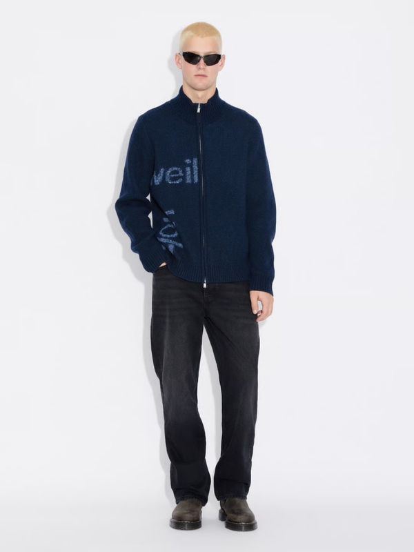 Haza Logo Zip Cardigan Blue Mix 