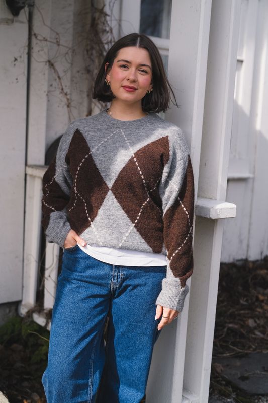 Sorayas Pullover Brown/Grey Check 