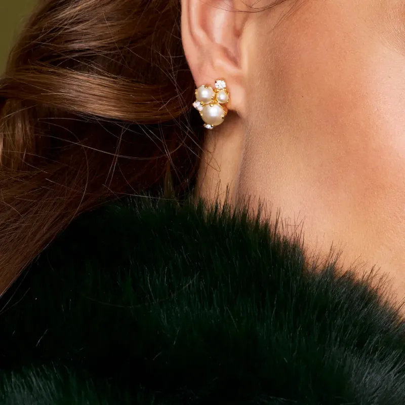 Molly Earrings Gold Pearl/Crystal 