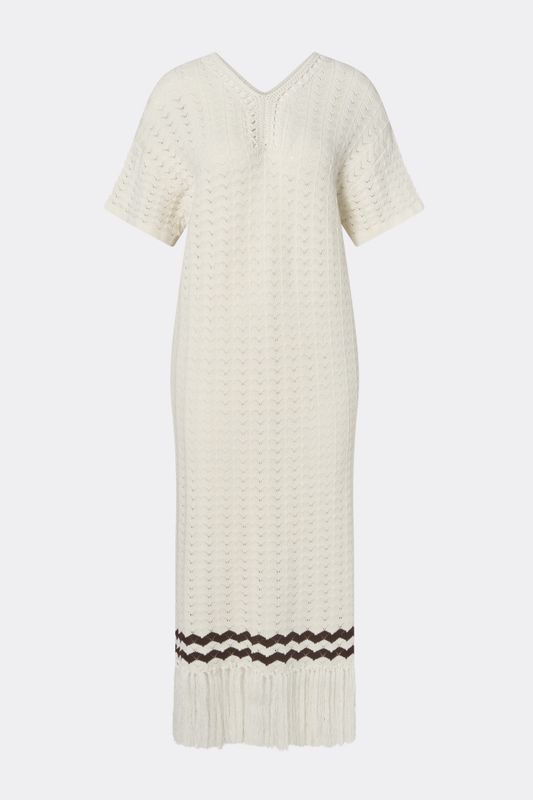 Kira Knitted Fringe Midi Dress White 