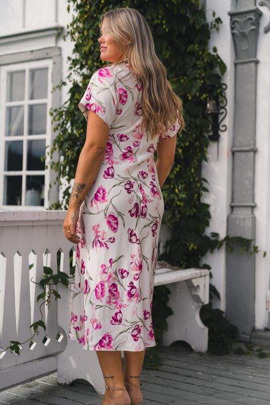Alivia Short Sleeve Satin Midi Dress Tulip Pink 