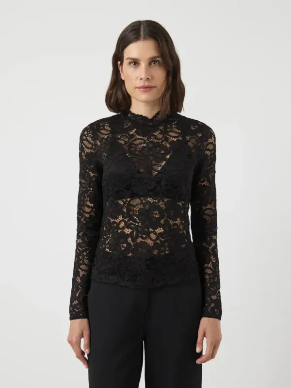 Lacey LS Lace Top Black 
